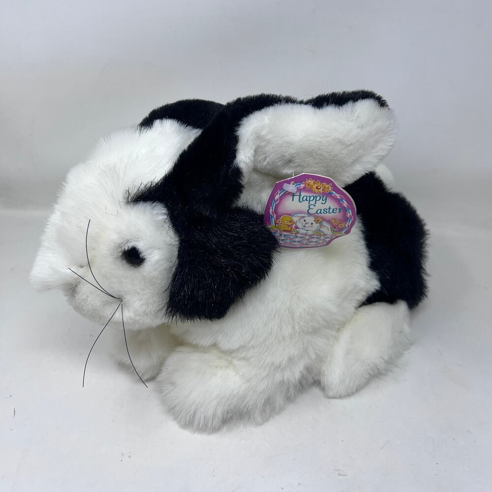 Commonwealth Dutch Bunny Plush‎ Realistic Black White Easter Rabbit VTG 90s